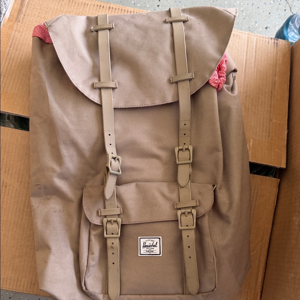 Herschel Supply Company Tan Canvas Backpack with Red Accent